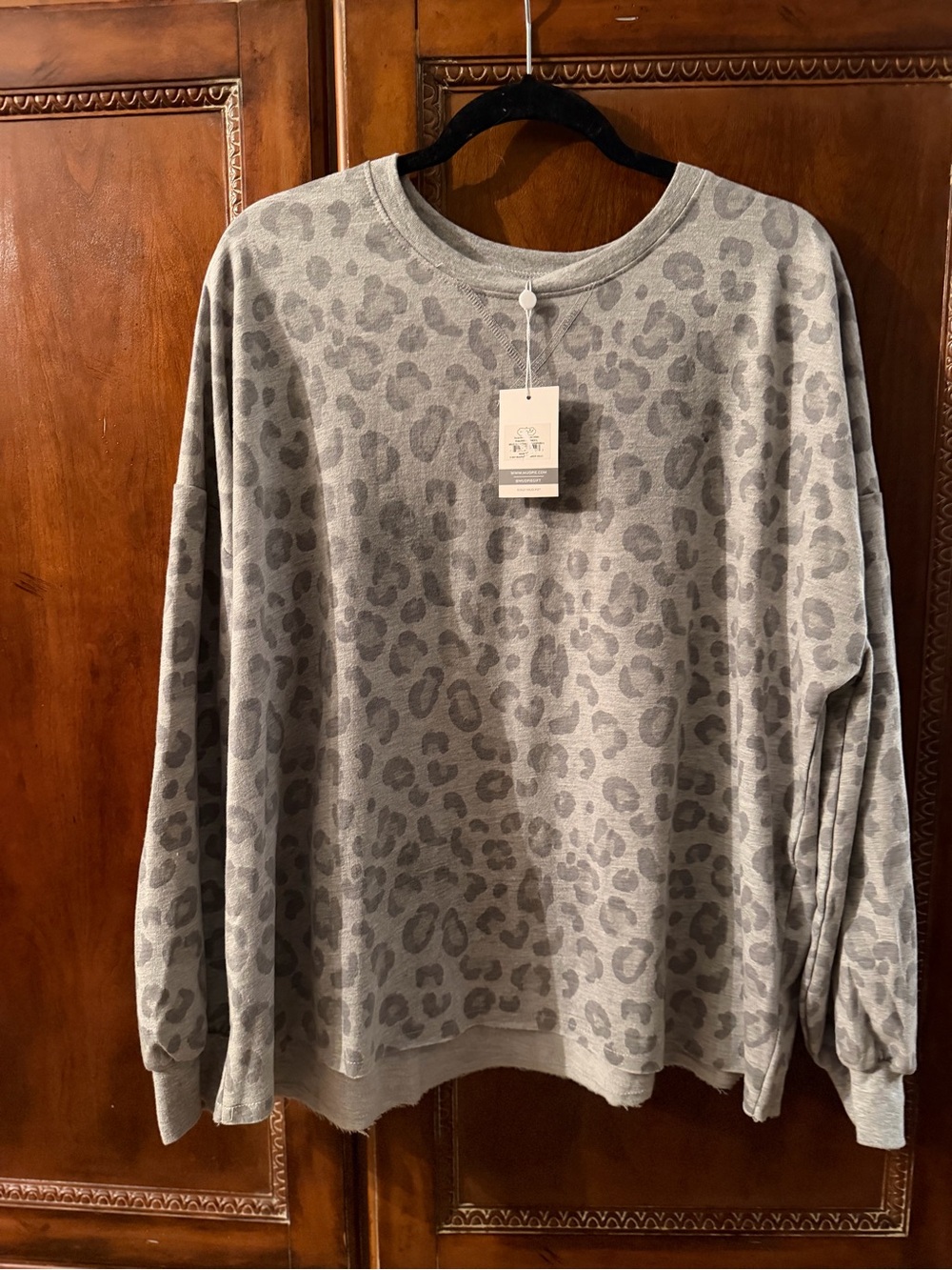 Mud Pie Gray Leopard Print Top